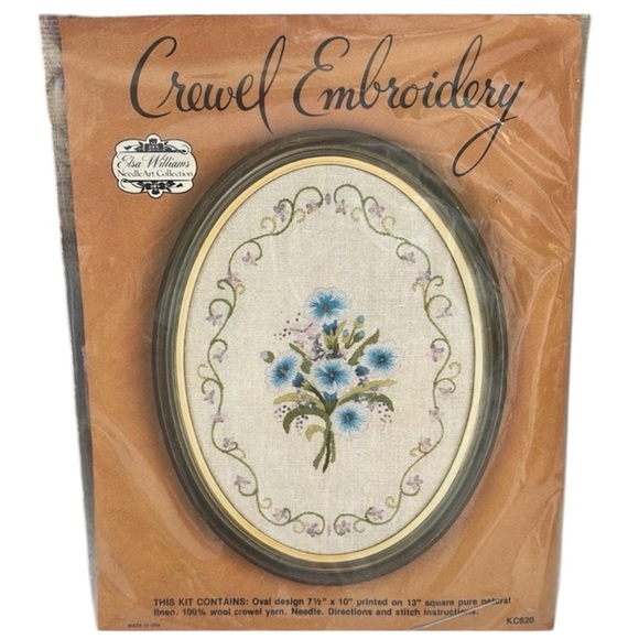 Elsa Williams Crewel Embroidery Kit Wool Needlecraft Flowers Oval Wall Art Decor - Picture 1 of 6